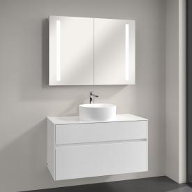 Villeroy & Boch Collaro Aufsatzwaschtisch mit Embrace Waschtischunterschrank und My View 14 Spiegelschrank glossy white/verspiegelt, Griffmulde weiß matt, WT weiß