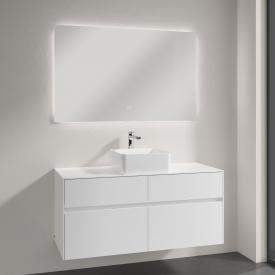 Villeroy & Boch Collaro Aufsatzwaschtisch mit Embrace Waschtischunterschrank und More to See Lite Spiegel glossy white/verspiegelt, Griffmulde weiß matt, WT weiß