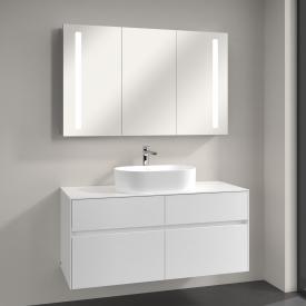 Villeroy & Boch Collaro Aufsatzwaschtisch mit Embrace Waschtischunterschrank und My View 14 Spiegelschrank glossy white/verspiegelt, Griffmulde weiß matt, WT weiß