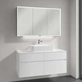 Villeroy & Boch Collaro Aufsatzwaschtisch mit Embrace Waschtischunterschrank und My View Now Spiegelschrank glossy white/verspiegelt, Griffmulde weiß matt, WT weiß