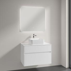 Villeroy & Boch Collaro Aufsatzwaschtisch mit Embrace Waschtischunterschrank und More to See Lite Spiegel glossy white/verspiegelt, Griffmulde weiß matt, WT weiß, mit CeramicPlus