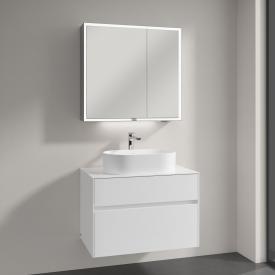 Villeroy & Boch Collaro Aufsatzwaschtisch mit Embrace Waschtischunterschrank und My View Now Spiegelschrank glossy white/verspiegelt, Griffmulde weiß matt, WT weiß