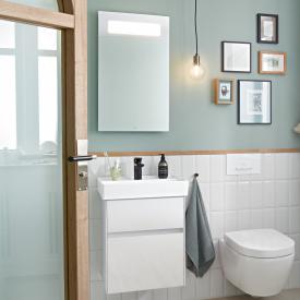 Villeroy & Boch Collaro Handwaschbecken mit Waschtischunterschrank und More to See 14 Spiegel glossy white/verspiegelt/aluminium matt, Griffmulde weiß matt