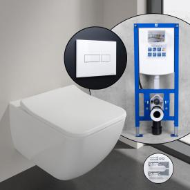 Villeroy & Boch Collaro Komplett-SET Wand-WC mit neeos Vorwandelement, Betätigungsplatte mit eckiger Betätigung in weiß, mit CeramicPlus