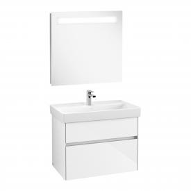 Villeroy & Boch Collaro Waschtisch mit Waschtischunterschrank und More to See 14 Spiegel glossy white/verspiegelt/aluminium matt, Griffmulde weiß matt
