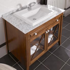 Villeroy & Boch Hommage Waschtischunterschrank mit Waschtisch, 2 Türen und 1 Auszug nussbaum, weiß mit CeramicPlus, Griff weiß