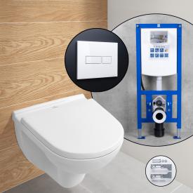 Villeroy & Boch O.novo Compact Komplett-SET Wand-WC mit neeos Vorwandelement, Betätigungsplatte mit eckiger Betätigung in weiß