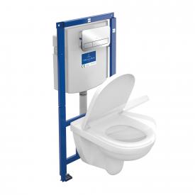 Villeroy & Boch O.novo Wand-Tiefspül-WC Combi-Pack ViConnect, offener Spülrand, mit WC-Sitz Drückerplatte chrom