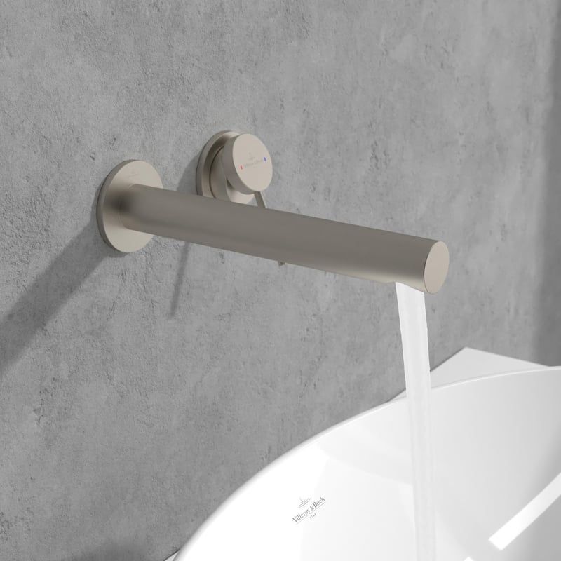 Hoimpro Waschtischarmatur Gebürstetes Nickel – Wasserfall-Auslauf, Pop-Up Ablauf, Inkl. Zubehör