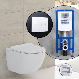 VitrA Sento Komplett-SET Wand-WC mit neeos Vorwandelement, Betätigungsplatte mit eckiger Betätigung in weiß, WC in weiß