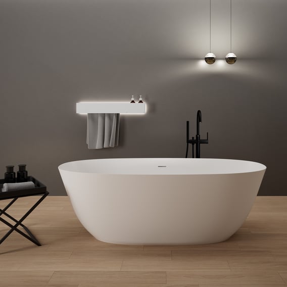 Viverso AGA Design U Badaccessoire-Set inkl. Beleuchtung für Wannenanlage weiß matt