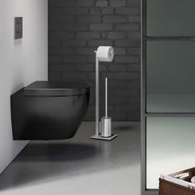 BVL Toilettenpapierhalter Stehend, Schwarz, Edelstahl – Mit WC-Bürste, 1,37 Kg Schwer, Für Kleine Bäder